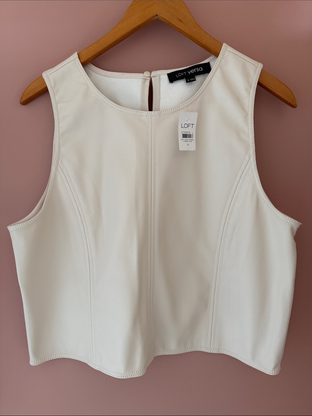 LOFT Versa Faux Leather Cream Sleeveless Structured Shell Top